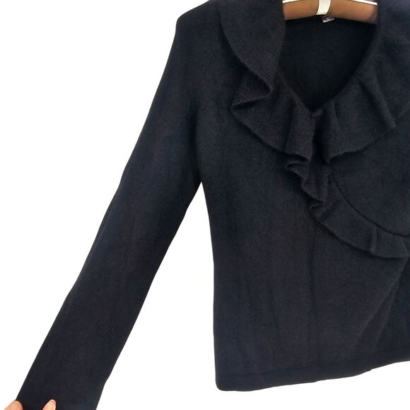 Charter Club 2 Ply Cashmere Sweater M Black Ruffle Collar Soft Elegant Luxury - Picture 4 of 8